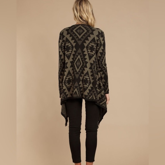 Anthropologie Aztec Print Fringe Cardigan Green Black Small - Picture 1 of 7